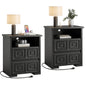 Laintene Nightstand Set of 2, Farmhouse Bedside Table for Bedroom, Wood End Table with Charging Station & Open Shelf for Living Room, Black