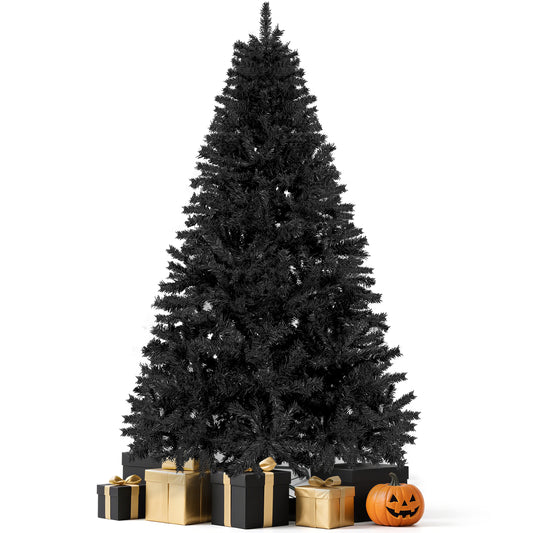 Aufelie Black Artificial Christmas Tree, 6ft Halloween Tree with 800 Hinged Branch Tips & Metal Stand, Unlit Xmas Tree for Halloween Christmas Decor