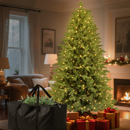 Laintene 6FT Pre-Lit Premium PE+PVC Christmas Tree | 400 Warm White LED Lights, 2085 Realistic Tips, Hinged Design with Storage Bag & Metal Stand