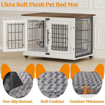 LainTene Dog Crate Furniture, Dog Kennels for Inside with Pads and Wheels, Heavy Duty Pet House for Small Medium Dogs, White