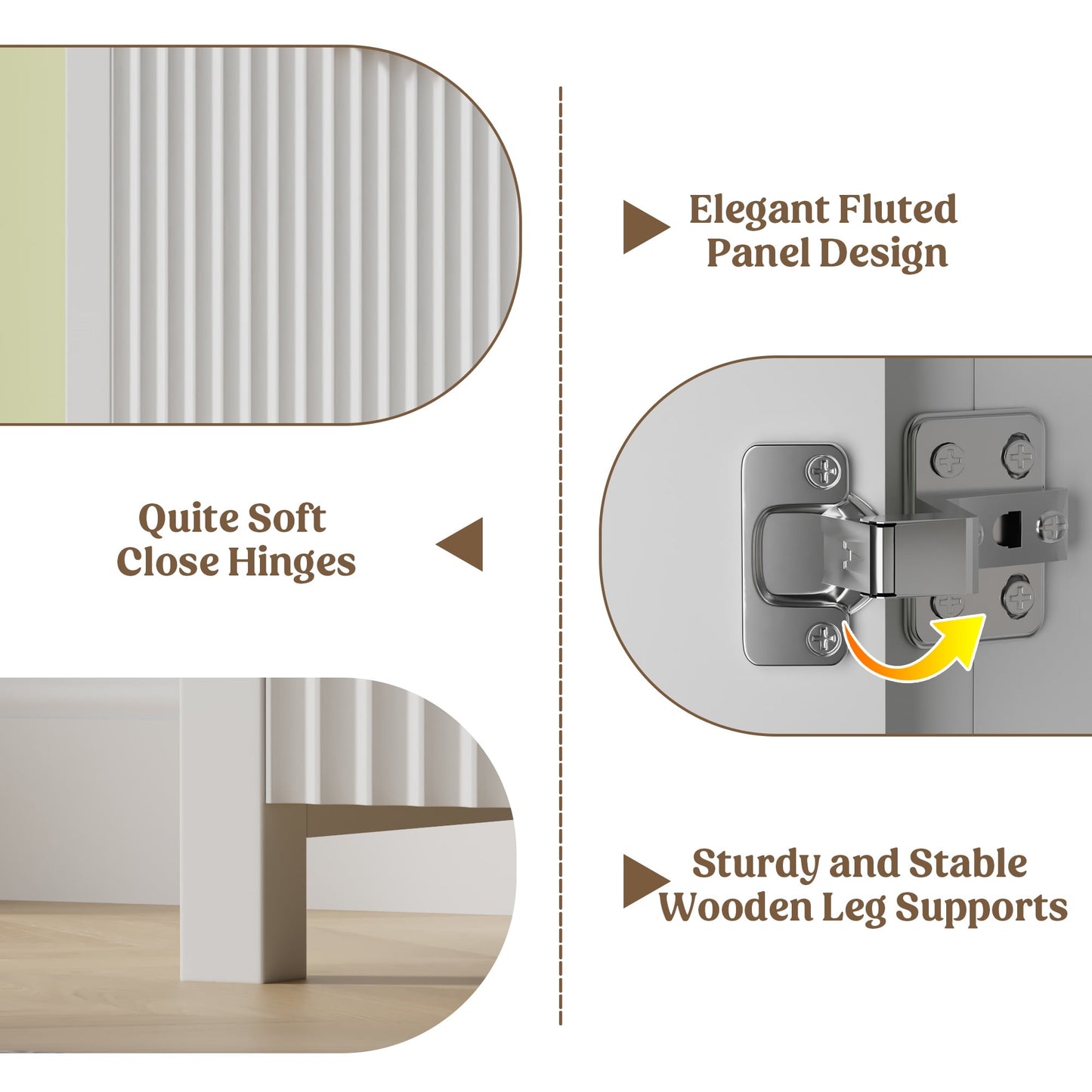 Laintene Fluted Sideboard, Storage Buffet Cabinet with Drawers, 55" TV Cabinet for Living Room with Adjustable Shelves, Wooden Accent Cabinet, White Set of 2