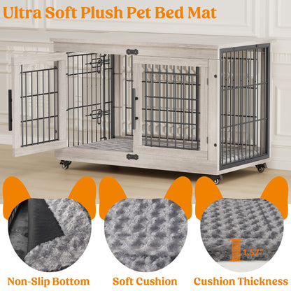 Laintene Dog Crate Furniture, Dog Kennels for Inside with Pads and Wheels, Heavy Duty Pet House for Medium to Large Dogs, Gray