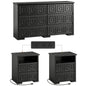 LainTene Farmhouse 3-Piece Dresser Set - 1 x 6-Drawer Storage Dresser & 2 x Nightstands with USB Ports, Solid Wood Vintage Bedroom Furniture, Black