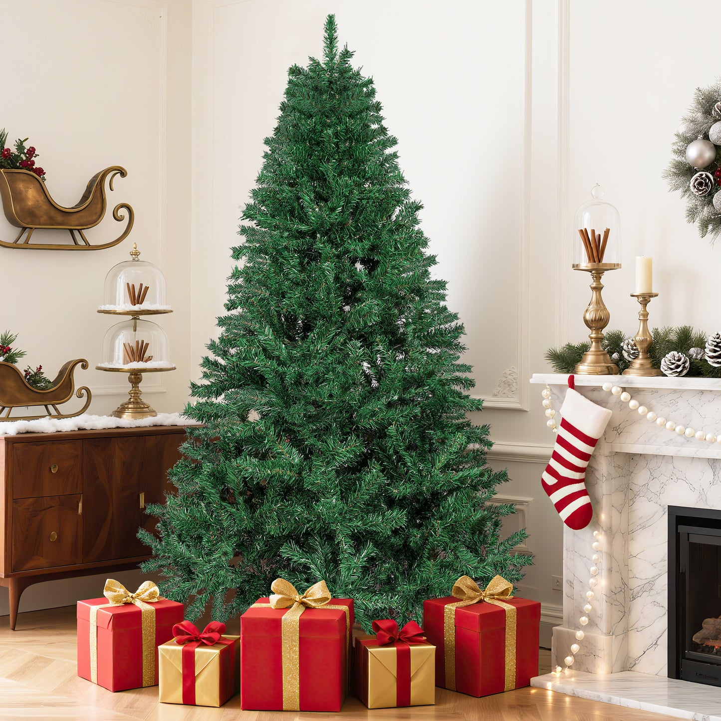 Laintene 6FT Artificial Christmas Tree with 800 Realistic Branch Tips, Premium Indoor/Outdoor Fir Xmas Tree with Sturdy Metal Stand, Easy Assembly & Storage, Green
