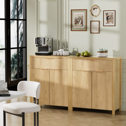 Laintene Storage Cabinet Set of 3, Sideboard Buffet Cabinet with Storage Drawer and Adjustable Shelf, 28" Wooden Accent Entryway TV Cabinet for Living Room, Natural Oak