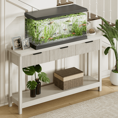 Laintene Fluted Console Table, 51" Narrow Entryway Table with 3 Drawers, Console Table Sofa Table with Storage Open Shelf, Modern Display Shelf for Hallway Living Room, White Oak