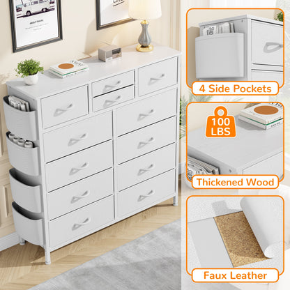 LainTene Fabric Dresser with 12 Drawers Dresser for Bedroom Chests of Drawers Storage Tower for Living Room, White
