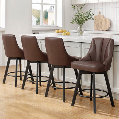 LainTene 24" Counter Height Swivel Bar Stools Set of 4, PU Leather Upholstered Counter Barstools with Solid Wood Legs and Backs for Kitchen Island, Home Bar