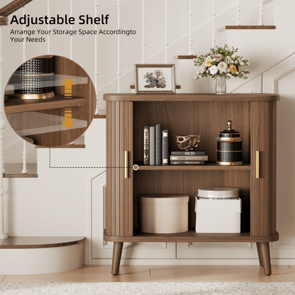 Laintene Sideboard Buffet Cabinet, Storage Cabinet with Sliding Door & Adjustable Shelf, Fluted Accent Coffee Bar for Kitchen, Entryway, Walnut