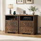 Laintene Nightstand Set of 2, Farmhouse Bedside Tables with Charging Station, Wood Nightstands with Open Shelf for Bedroom or Living Room, Walnut