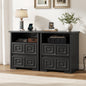 Laintene Nightstand Set of 2, Farmhouse Bedside Tables with Charging Station, Wood Nightstands with Open Shelf for Bedroom or Living Room, Black