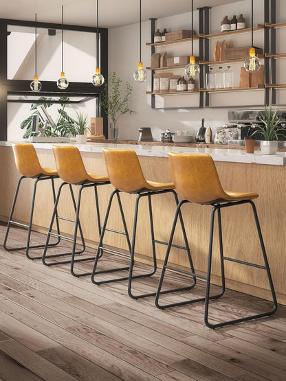 LainTene 26" Bar Stools Set of 2 – Faux Leather Counter Height Stools with Backrest & Footrest, Heavy-Duty Metal Frame for Kitchen, Bar, Living Room, Brown