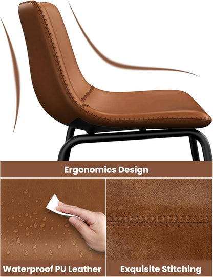 LainTene 26" Bar Stools Set of 3 – Faux Leather Counter Height Stools with Backrest & Footrest, Heavy-Duty Metal Frame for Kitchen, Bar, Living Room, Dark Brown