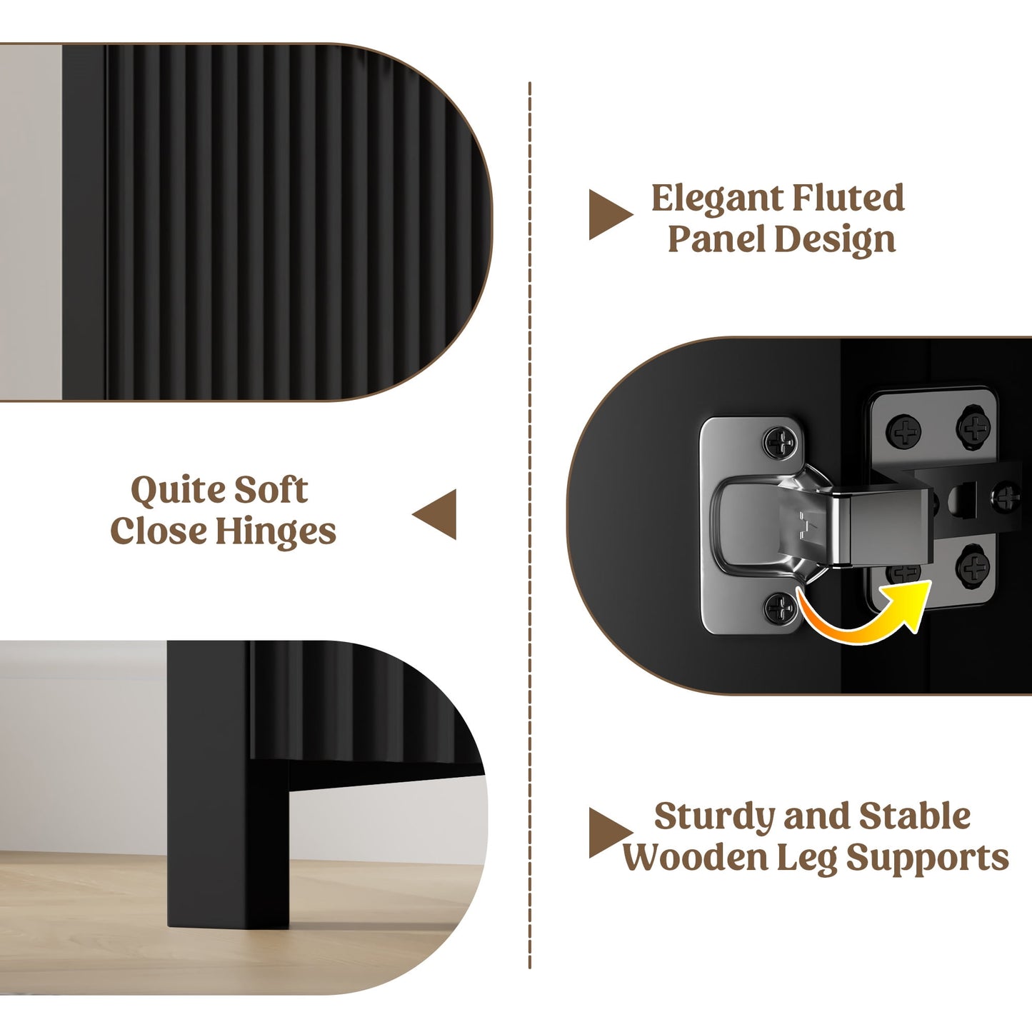 Laintene Fluted Sideboard, Storage Buffet Cabinet with Drawers, 55" TV Cabinet for Living Room with Adjustable Shelves, Wooden Accent Cabinet, Black Set of 2