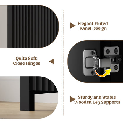 Laintene Fluted Sideboard, Storage Buffet Cabinet with Drawers, 55" TV Cabinet for Living Room with Adjustable Shelves, Wooden Accent Cabinet, Black Set of 2