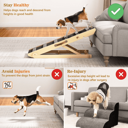 Laintene Dog Ramp for Bed, Wooden Adjustable Pet Ramp for Dogs and Cats, 7 Adjustable Height for 10.8" to 26.6", Portable Dog Ramp for Couch, Car