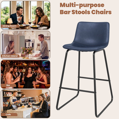 LainTene 26" Bar Stools Set of 3 – Faux Leather Counter Height Stools with Backrest & Footrest, Heavy-Duty Metal Frame for Kitchen, Bar, Living Room, Blue
