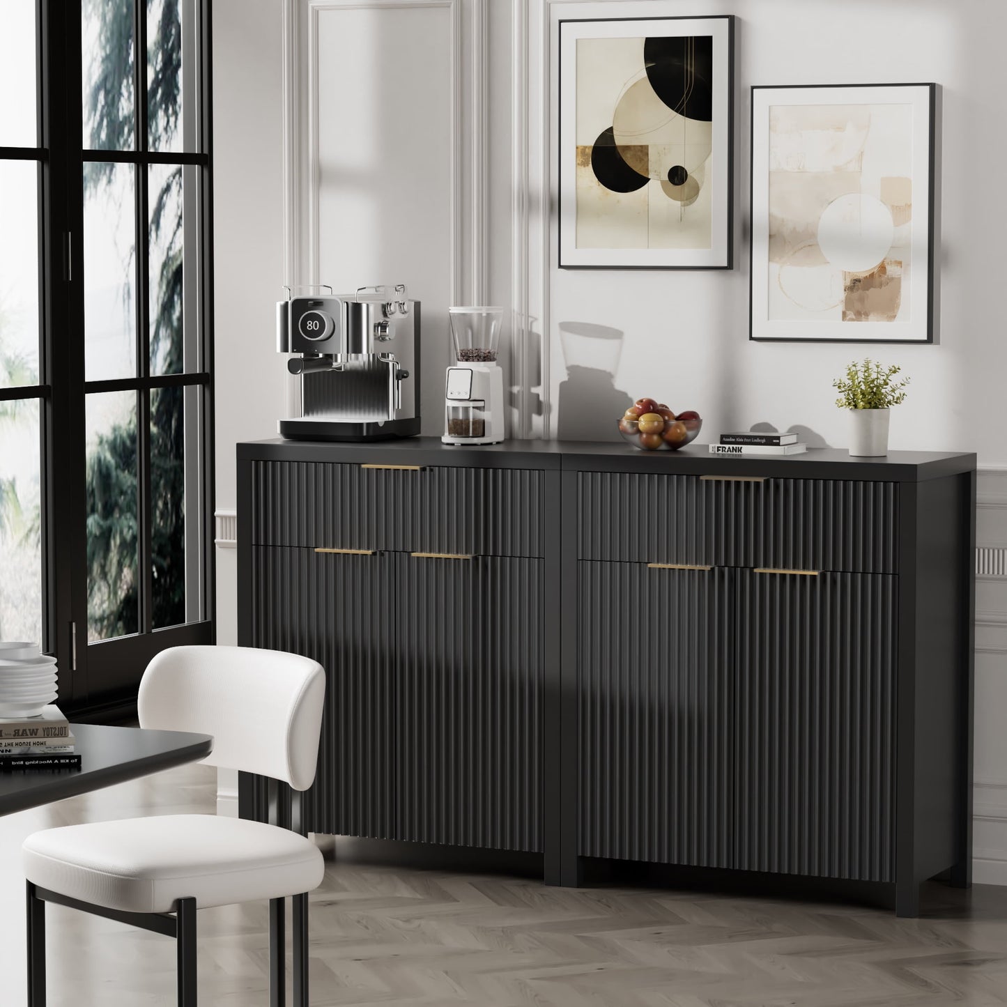 Laintene Storage Cabinet Set of 3, Sideboard Buffet Cabinet with Storage Drawer and Adjustable Shelf, 28" Wooden Accent Entryway TV Cabinet for Living Room, Black