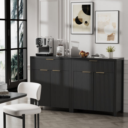 Laintene Storage Cabinet Set of 3, Sideboard Buffet Cabinet with Storage Drawer and Adjustable Shelf, 28" Wooden Accent Entryway TV Cabinet for Living Room, Black