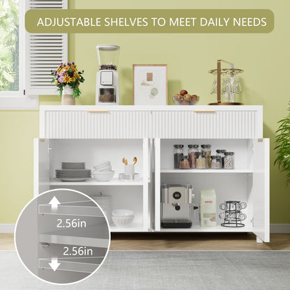 Laintene Fluted Sideboard, Storage Buffet Cabinet with Drawers, 55" TV Cabinet for Living Room with Adjustable Shelves, Wooden Accent Cabinet, White Set of 2