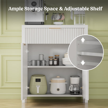 Laintene Sideboard Buffet Cabinet with Storage Drawer, Fluted Storage Cabinet with Adjustable Shelf for Dining Living Room, Entryway, White