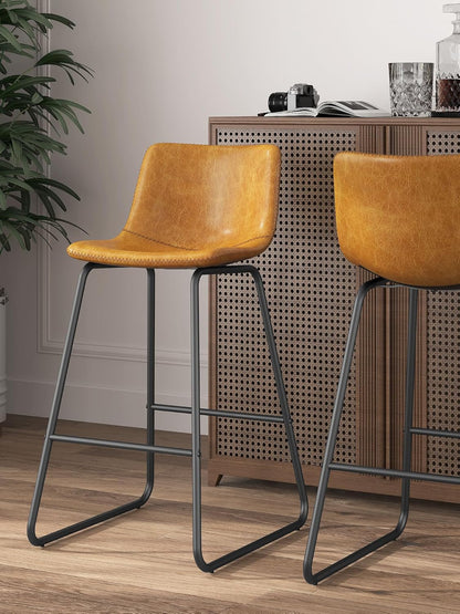 LainTene 26" Bar Stools Set of 2 – Faux Leather Counter Height Stools with Backrest & Footrest, Heavy-Duty Metal Frame for Kitchen, Bar, Living Room, Brown