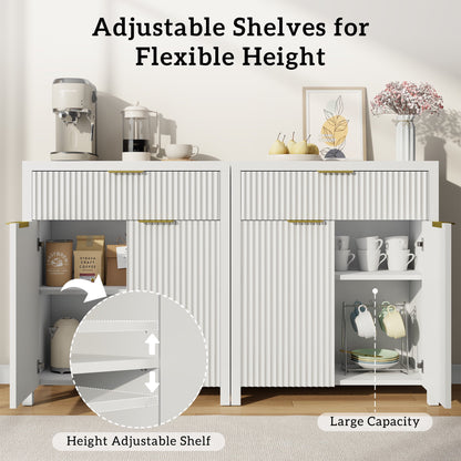Laintene Storage Cabinet Set of 3, Sideboard Buffet Cabinet with Storage Drawer and Adjustable Shelf, 28" Wooden Accent Entryway TV Cabinet for Living Room, White