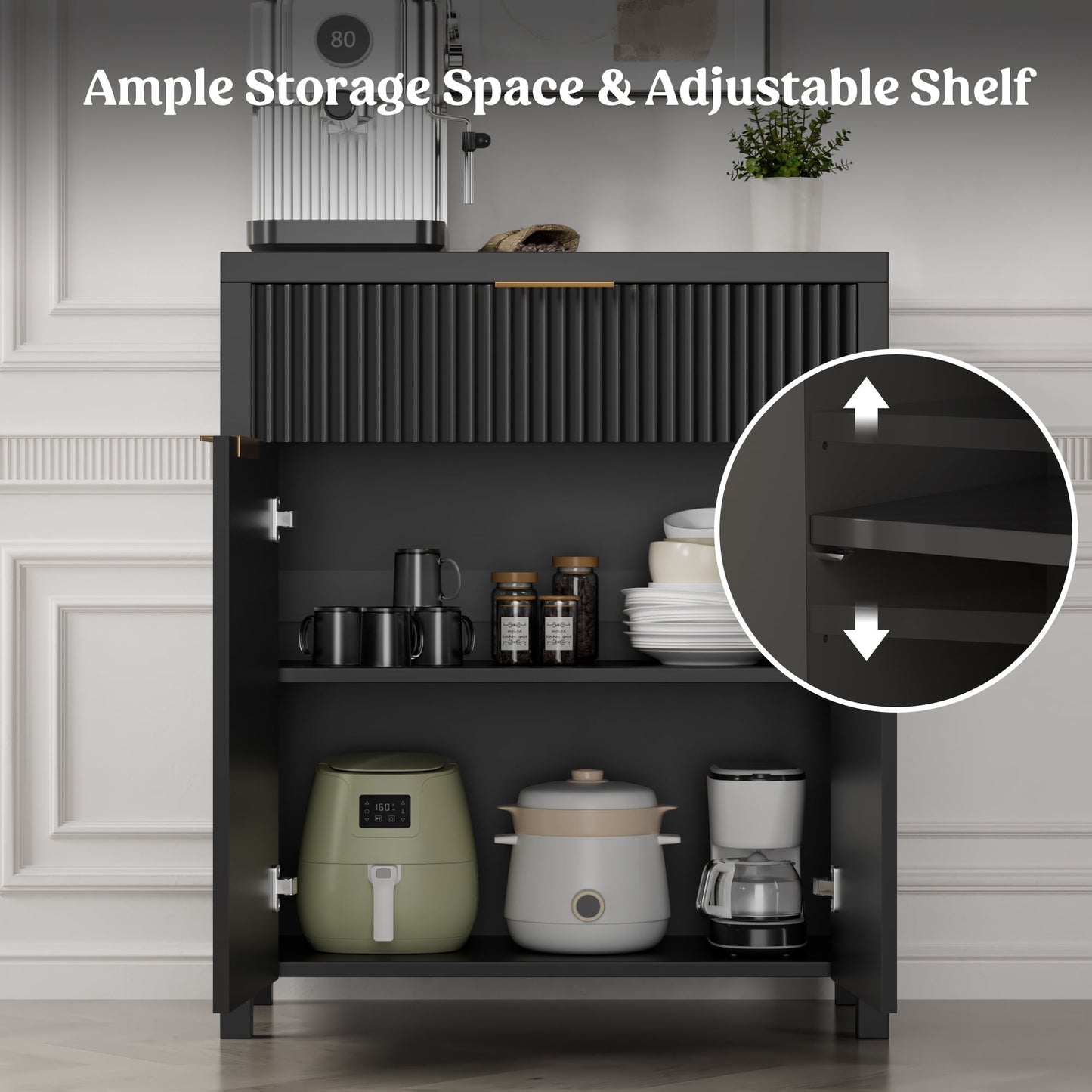 Laintene Storage Cabinet Set of 3, Sideboard Buffet Cabinet with Storage Drawer and Adjustable Shelf, 28" Wooden Accent Entryway TV Cabinet for Living Room, Black