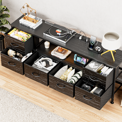 TV Stand Dresser with Power Outlets and LED Lights, 6 Drawer Console for 60 Inch TV, Dresser for Bedroom, Closet, Hallway