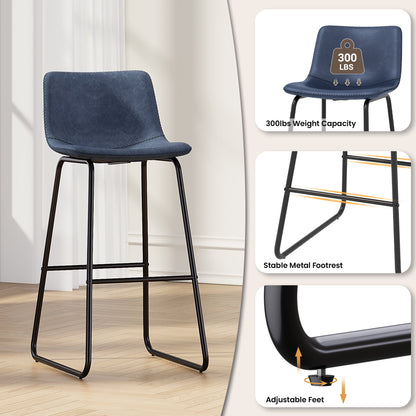 LainTene 30" Bar Stools Set of 3 – Faux Leather Counter Height Stools with Backrest & Footrest, Heavy-Duty Metal Frame for Kitchen, Bar, Living Room, Blue