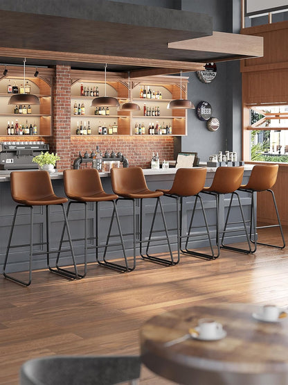 LainTene 26" Bar Stools Set of 3 – Faux Leather Counter Height Stools with Backrest & Footrest, Heavy-Duty Metal Frame for Kitchen, Bar, Living Room, Dark Brown