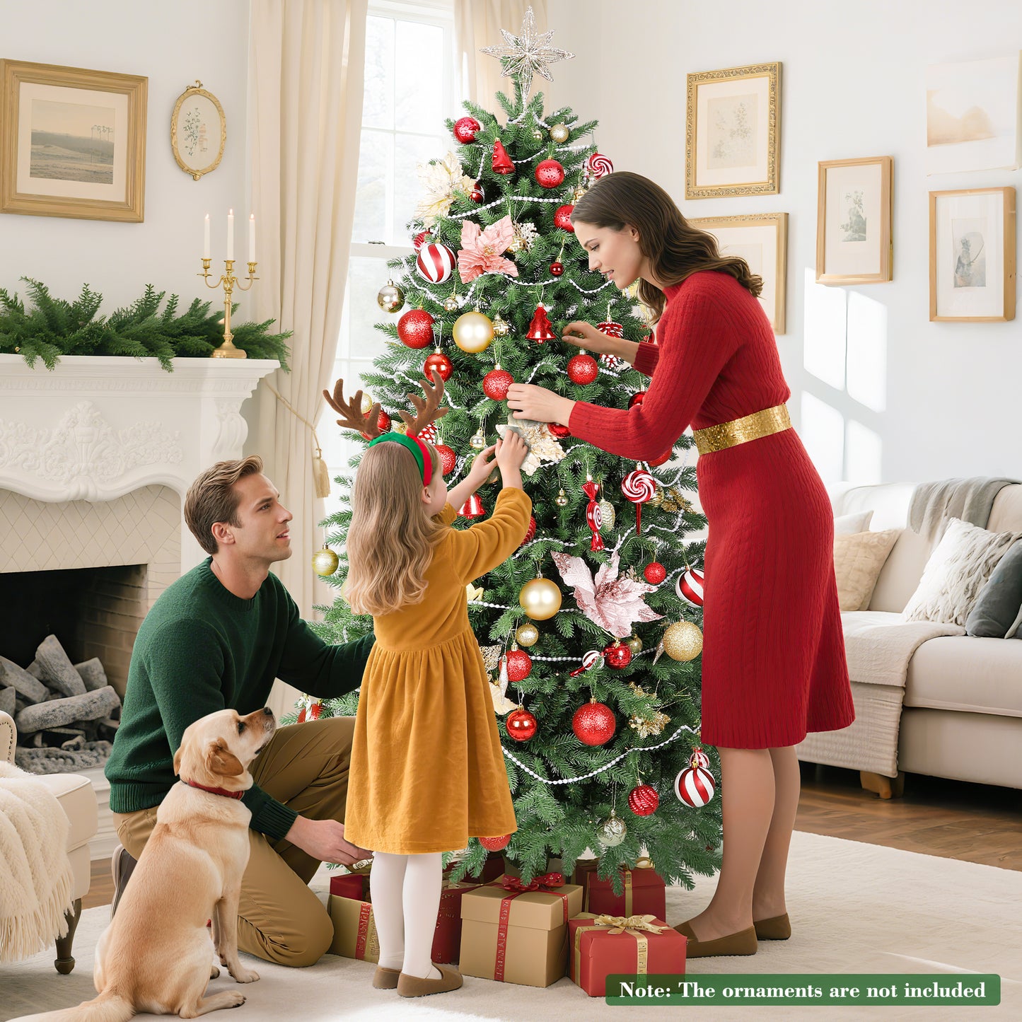 Laintene 6FT Pre-Lit Premium PE+PVC Christmas Tree | 400 Warm White LED Lights, 2085 Realistic Tips, Hinged Design with Storage Bag & Metal Stand