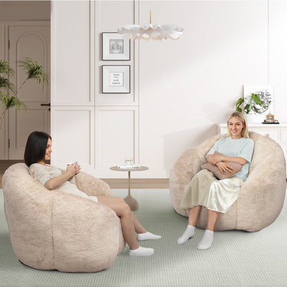 Laintene Bean Bag Chair Set of 2, Oversized Plush Bean Bag Sofa with Armrests, Stuffed High-Density Foam, Giant Comfy Lazy Chair for Adults & Teens, Living Room, Bedroom, Game Room, Beige