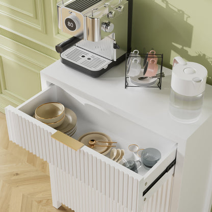 Laintene Sideboard Buffet Cabinet with Storage Drawer, Fluted Storage Cabinet with Adjustable Shelf for Dining Living Room, Entryway, White