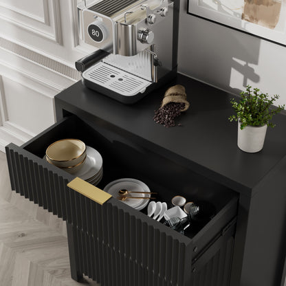 Laintene Storage Cabinet Set of 3, Sideboard Buffet Cabinet with Storage Drawer and Adjustable Shelf, 28" Wooden Accent Entryway TV Cabinet for Living Room, Black