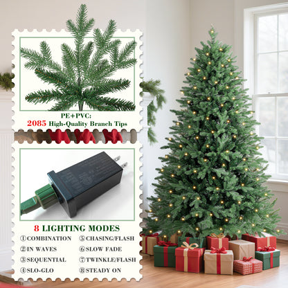 Laintene 6FT Pre-Lit Premium PE+PVC Christmas Tree | 400 Warm White LED Lights, 2085 Realistic Tips, Hinged Design with Storage Bag & Metal Stand