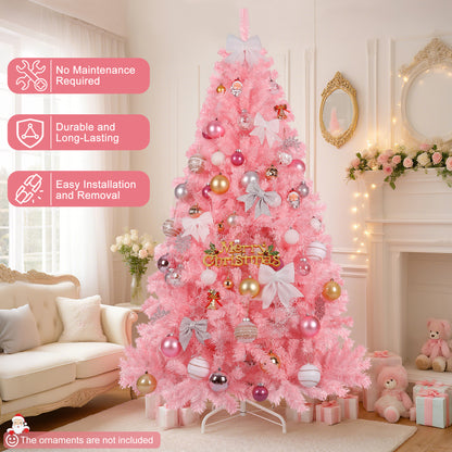 Laintene 6FT Artificial Christmas Tree with 800 Tips, Realistic Fir Xmas Tree for Indoor/Outdoor Decor, Sturdy Metal Stand, Pink