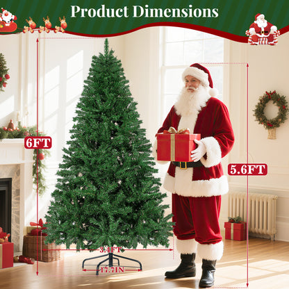 Laintene 6FT Artificial Christmas Tree with 800 Realistic Branch Tips, Premium Indoor/Outdoor Fir Xmas Tree with Sturdy Metal Stand, Easy Assembly & Storage, Green