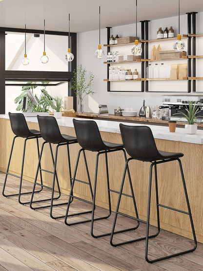 LainTene 30" Bar Stools Set of 2 – Faux Leather Counter Height Stools with Backrest & Footrest, Heavy-Duty Metal Frame for Kitchen, Bar, Living Room, Black