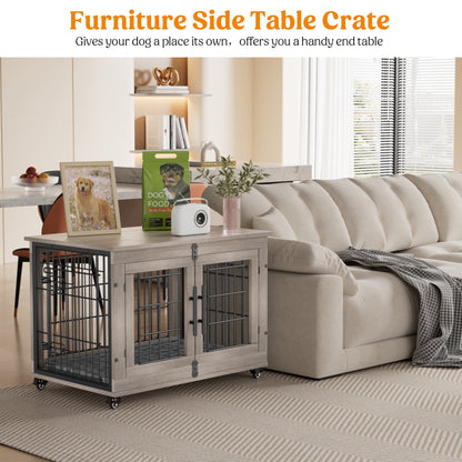 LainTene Dog Crate Furniture, Dog Kennels for Inside with Pads and Wheels, Heavy Duty Pet House for Small Medium Dogs, Gray