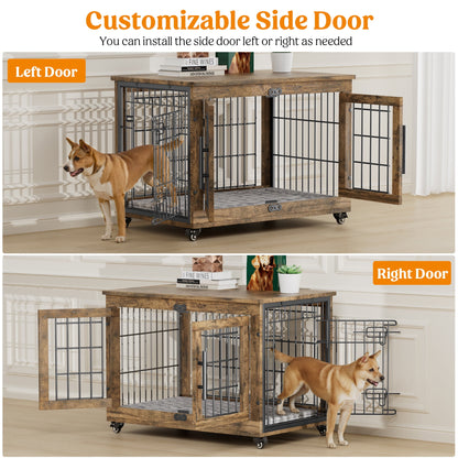 LainTene Dog Crate Furniture, Dog Kennels for Inside with Pads and Wheels, Heavy Duty Pet House for Small Medium Dogs, Browm