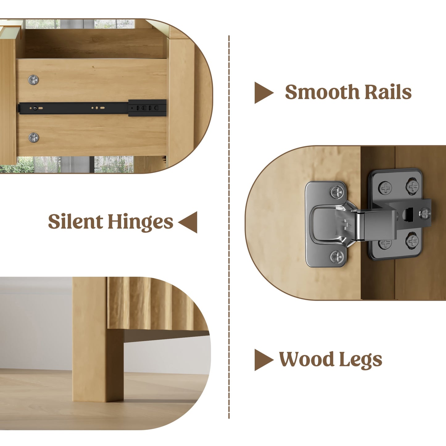 Laintene Storage Cabinet Set of 3, Sideboard Buffet Cabinet with Storage Drawer and Adjustable Shelf, 28" Wooden Accent Entryway TV Cabinet for Living Room, Natural Oak