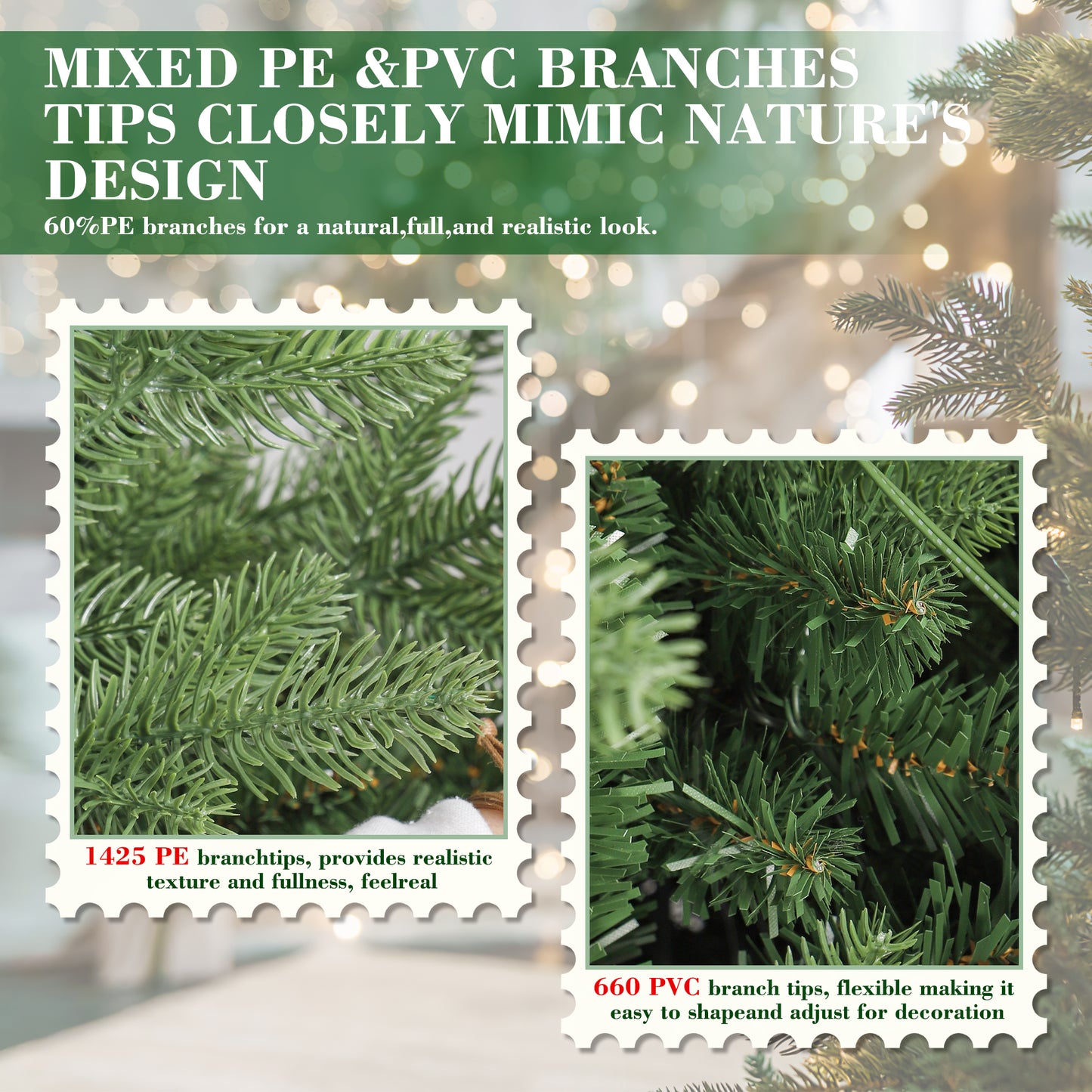 Laintene 6FT Pre-Lit Premium PE+PVC Christmas Tree | 400 Warm White LED Lights, 2085 Realistic Tips, Hinged Design with Storage Bag & Metal Stand