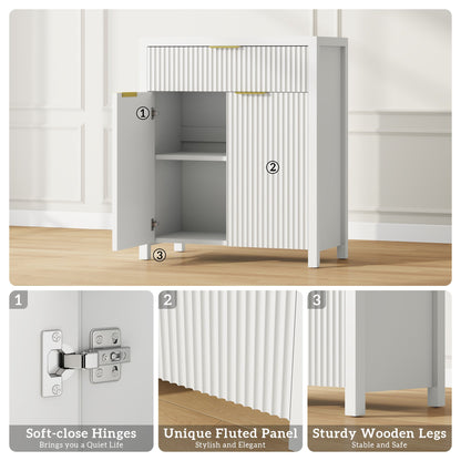 Laintene Storage Cabinet Set of 3, Sideboard Buffet Cabinet with Storage Drawer and Adjustable Shelf, 28" Wooden Accent Entryway TV Cabinet for Living Room, White