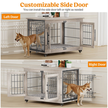 LainTene Dog Crate Furniture, Dog Kennels for Inside with Pads and Wheels, Heavy Duty Pet House for Small Medium Dogs, Gray