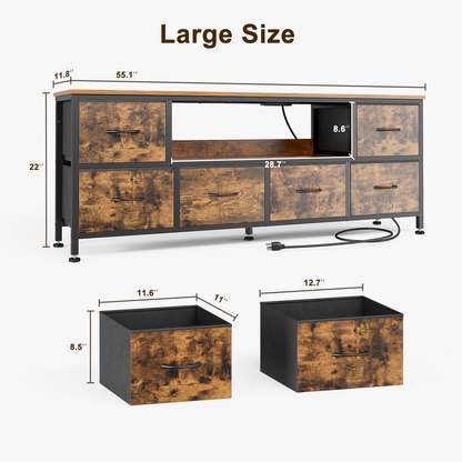 TV Stand Dresser with Power Outlets and LED Lights, 6 Drawer Console for 60 Inch TV, Dresser for Bedroom, Closet, Hallway