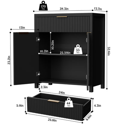 Laintene Storage Cabinet Set of 3, Sideboard Buffet Cabinet with Storage Drawer and Adjustable Shelf, 28" Wooden Accent Entryway TV Cabinet for Living Room, Black