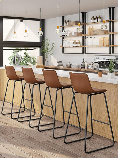 LainTene 30" Bar Stools Set of 3 – Faux Leather Counter Height Stools with Backrest & Footrest, Heavy-Duty Metal Frame for Kitchen, Bar, Living Room, Dark Brown