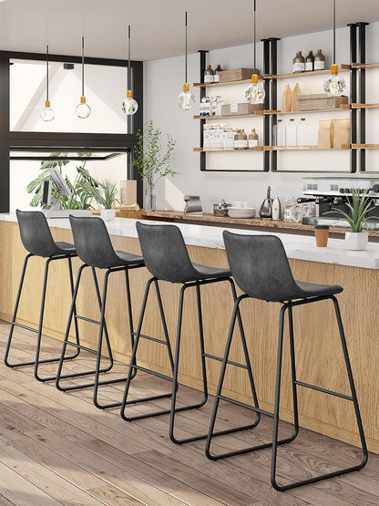 LainTene 30" Bar Stools Set of 2 – Faux Leather Counter Height Stools with Backrest & Footrest, Heavy-Duty Metal Frame for Kitchen, Bar, Living Room, Gray