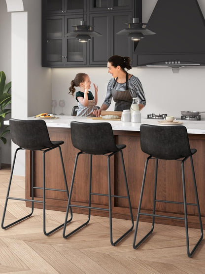 LainTene 30" Bar Stools Set of 2 – Faux Leather Counter Height Stools with Backrest & Footrest, Heavy-Duty Metal Frame for Kitchen, Bar, Living Room, Black